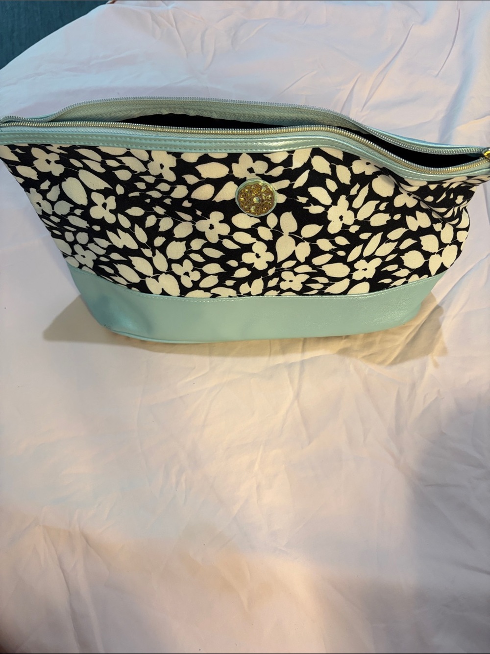 Floral Black & Mint Tote Pouch